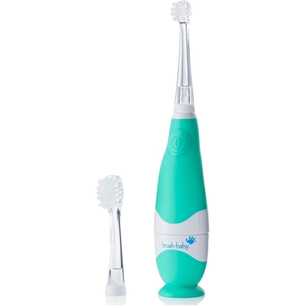 Buy now brush-baby BabySonic Infant and Toddler Electric Toothbrush for Ages 0-3 Years - Smart LED Timer and Gentle Vibration Provide a Fun Brushing Experience - Includes 2 Sensitive Brush Heads (Teal) at indiglob india