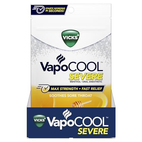 Buy now Vicks VapoCOOL SEVERE Medicated Sore Throat Drops, Fast-Acting Max Strength Relief, Soothes Sore Throat Caused by Cough, Powerful Vicks Vapors, Menthol, Honey Lemon Chill, 225 Total (5 Packs of 45) at indiglob india