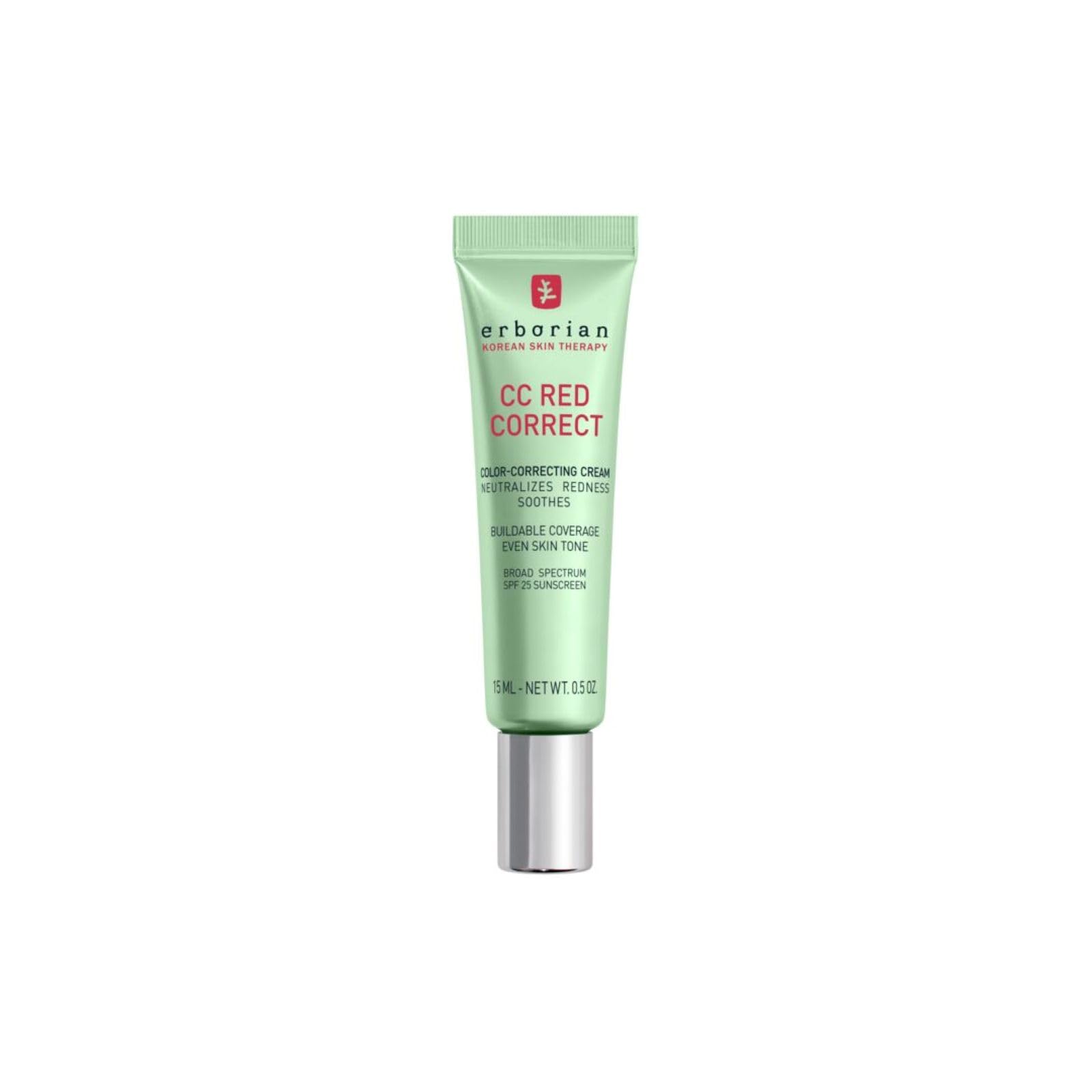 Erborian CC Red Color-Correcting Cream with SPF 25, Korean Skincare | Primer, neutralizes redness, calming, lightweight, evens tone, soothing, blurring, buildable, everyday wear, green pigment