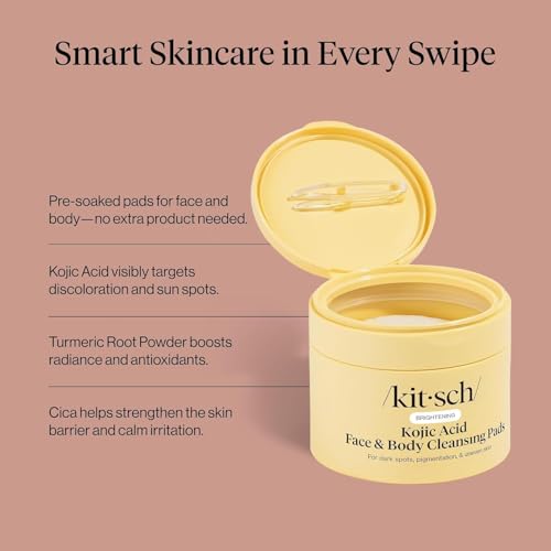 Buy now Kitsch Kojic Acid Cleansing Pads with Turmeric & Cica to Smooth, Refresh & Even Tone Skin Care â€“ Exfoliating & Brightening Pre-Soaked Cotton Pads for Face and Body â€“ 50 count at indiglob india