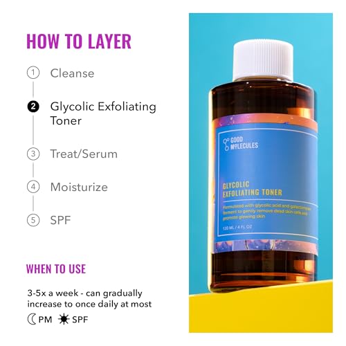 Buy now Good Molecules Glycolic Exfoliating Toner - Hyaluronic and Glycolic Acid Daily Toner for Face - Cleansing Facial Exfoliant for Glowing Even Skin Tone, Skin Care at indiglob india