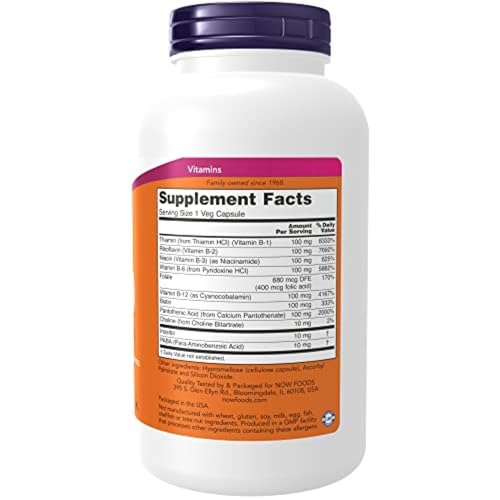 Buy now NOW Supplements, Vitamin B-100, Energy Production*, Nervous System Health*, 250 Veg Capsules at indiglob india