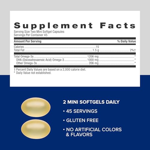 Buy now GNC Triple Strength DHA 1000 Mini Omega 3 Supplement, 1000mg, Ultra Concentrated, High Potency, Supports Brain Development and Healthy Vision, Burpless, 90 Mini Softgels, 45 SVG, 45 Day Supply at indiglob india