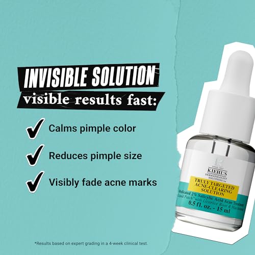Buy now Kiehl's Truly Targeted Acne-Clearing Pimple Patch with 2% Salicylic Acid, Invisible Liquid Spot Treatment, 4% Niacinamide Fades Post-Acne Marks, 0.2% Licorice Root Soothes Redness - 0.5 fl oz at indiglob india