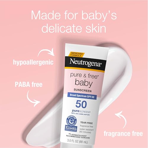 Buy now Neutrogena Pure & Free Baby Mineral Sunscreen Lotion with Broad Spectrum SPF 50 & Zinc Oxide, Water-Resistant, Hypoallergenic & Tear-Free Baby Sunscreen, 3 fl. oz, 3 pk at indiglob india