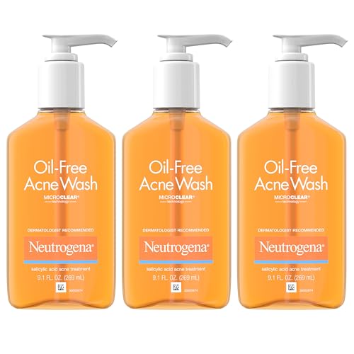 Buy now Neutrogena Oil-Free Acne Wash, Acne Fighting Facial Cleanser with Salicylic Acid Medicine, Acne Treatment for Face, Non-Comedogenic, Residue-Free, 9.1 fl oz Pump Bottles, 3 Pack at indiglob india