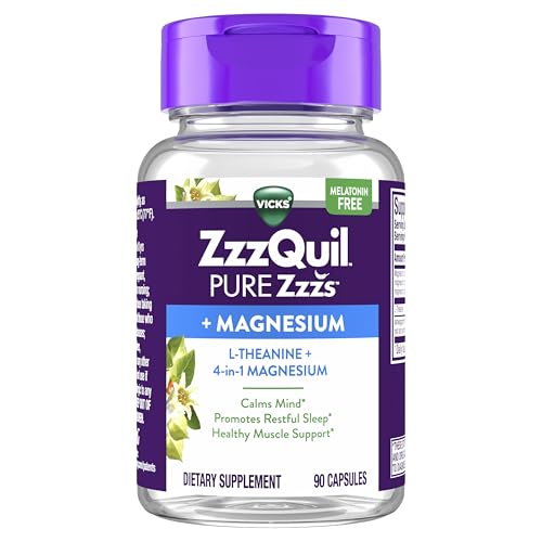 Buy now ZzzQuil Pure Zzzs, +Magnesium Capsules, L-Theanine and Magnesium, Sleep Aid, 4-in-1 Magnesium: Citrate, Bisglycinate, Oxide, and Carbonate, Sleep Aids for Adults, 90 Sleep Capsules at indiglob india
