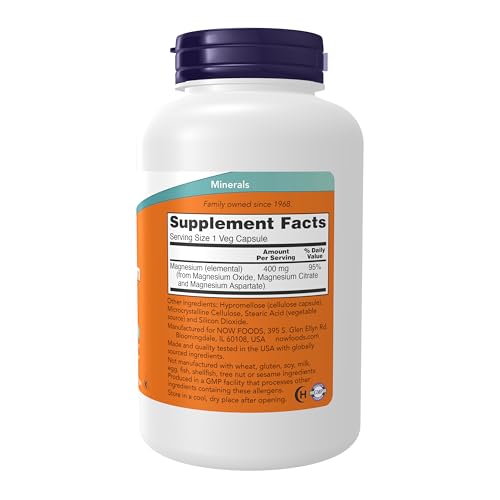Buy now NOW Foods Supplements, Magnesium 400 mg, Enzyme Function*, Nervous System Support*, 180 Veg Capsules at indiglob india