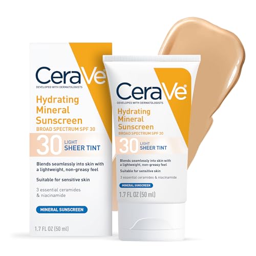 Buy now CeraVe Hydrating Mineral Sunscreen SPF 30 with Sheer Tint, Tinted Mineral Sunscreen with Zinc Oxide & Titanium Dioxide, Blends Seamlessly For Healthy Glow, Deep, 1.7 Oz at indiglob india