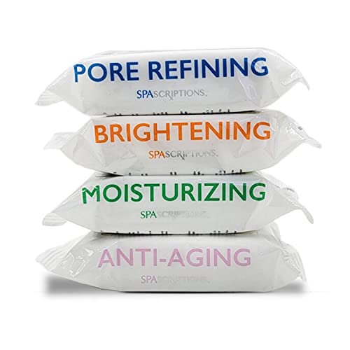 Buy now Spascriptions™ Anti-Aging, Brightening, Moisturizing & Pore Refining Towelettes Removes Waterproof Makeup, Revives with Collagen, Vitamin C, Coconut Oil, and Aloe Hypoallergenic, 120 Ct. 4 Pack at indiglob india