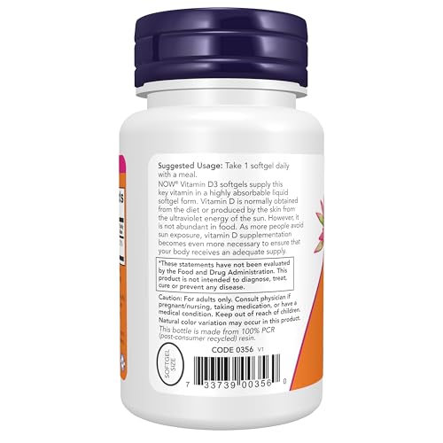Buy now Now Supplements, Vitamin D3 2500 IU, Bone and Immune Health*, Non-GMO, 180 Softgels at indiglob india