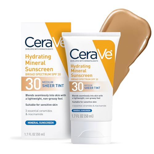Buy now CeraVe Hydrating Mineral Sunscreen SPF 30 with Sheer Tint, Tinted Mineral Sunscreen with Zinc Oxide & Titanium Dioxide, Blends Seamlessly For Healthy Glow, Deep, 1.7 Oz at indiglob india