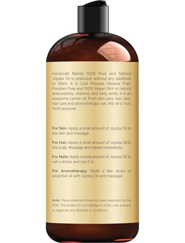 Buy now Handcraft Blends Jojoba Oil | 100% Pure and Natural | Ayurvedic Skin Care | Premium Grade Carrier Oil | Face | Skin | Hair | Massage | Cold-Pressed | Hexane-Free | 16 Fl Oz at indiglob india