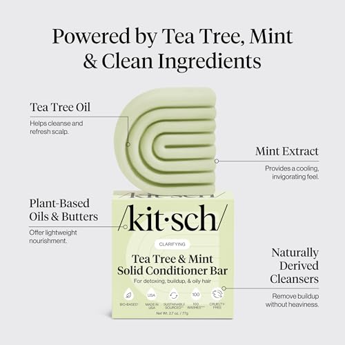 Buy now Kitsch Clarifying Tea Tree & Mint Conditioner Bar - Hair Conditioner for Scalp & Oil Control - Vegan Conditioner for Women and Men, Color-Safe, Sustainable Hair Care - Made in USA, 2.7 oz at indiglob india