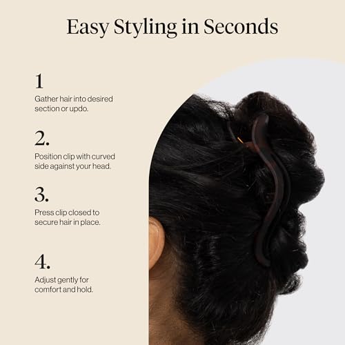 Buy now Kitsch Flat Hair Clips for Women - Strong Hold, No Slip Grip Flat Claw Clips | Sleek Curved Design For Comfortable Look | Hair Accessories For Girls | Ideal Gifts for Women - Black & Tortoise, 2pcs at indiglob india
