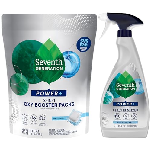 Buy now Seventh Generation Stain Remover Bundle â€“ Power+ Laundry Spray + 3-in-1 Oxy Booster Packs, Plant-Based Formulas, Fragrance-Free (2 Piece Set) at indiglob india