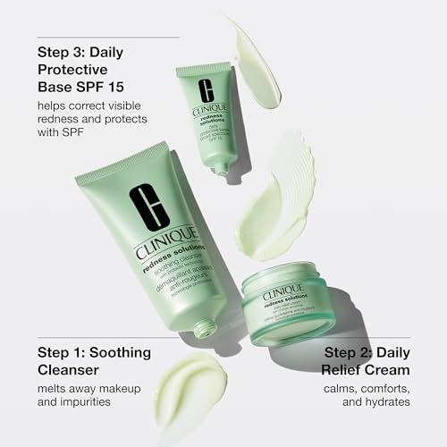 Buy now Clinique Redness Solutions Redness Regimen Skincare Set | Soothing Cleanser, 2.5 Fl Oz | Daily Relief Cream, 1 Fl Oz | Daily Protective Base Broad Spectrum SPF 15, 0.5 Fl Oz at indiglob india