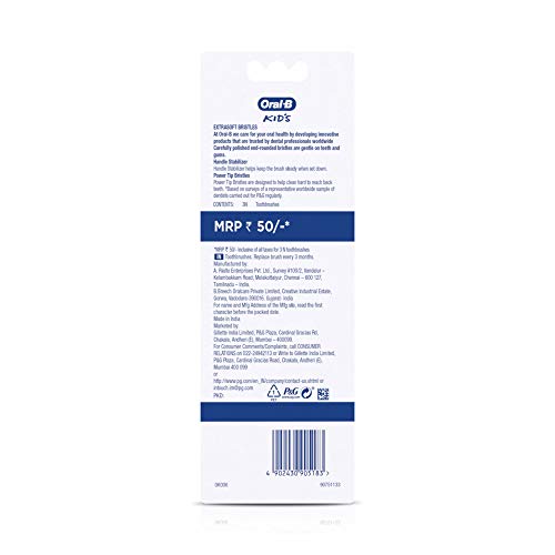 Buy now Oral-B Kids Toothbrush, Extra Soft (Pack of 3) at indiglob india
