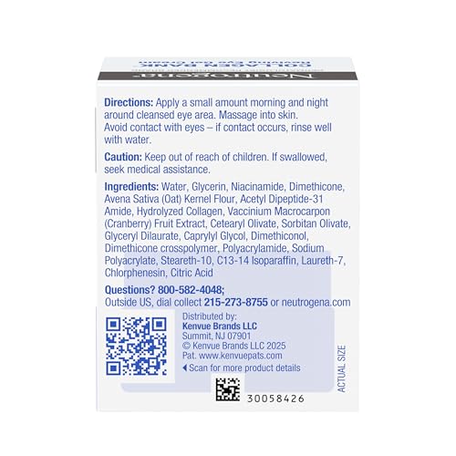 Buy now Neutrogena Collagen Bank Reviving Eye Cream, Under Eye Cream, Helps Preserve Collagen, Visibly Improves Dark Circles, Puffiness, Fine Lines, Texture, Fragrance Free, with Peptides 0.5 oz at indiglob india