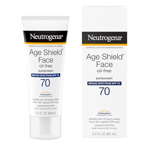 Buy now Neutrogena Age Shield Face Oil-Free Sunscreen Lotion with Broad Spectrum SPF 70, Non-Comedogenic Moisturizing Sunscreen to Help Prevent Signs of Aging, PABA-Free, 3 fl. oz. at indiglob india