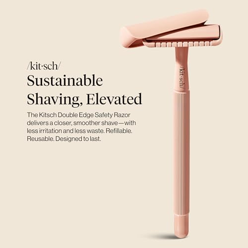 Buy now Kitsch Double Edge Safety Razors for Women and Men, Long Metal Handle and Stainless Steel Single Blade Razor with 5 Double Edge Refills, for Shaving and Travel Essentials - Terracotta at indiglob india