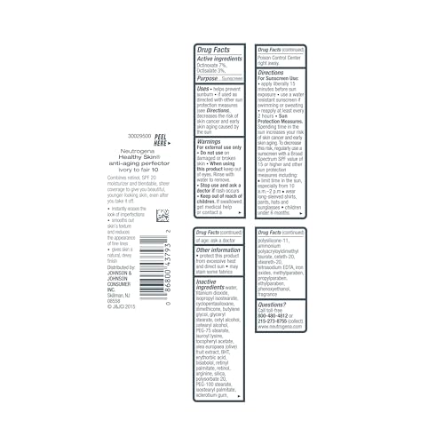 Buy now Neutrogena Healthy Skin Anti-Aging Perfector Tinted Facial Moisturizer and Retinol Treatment with Broad Spectrum SPF 20 Sunscreen with Titanium Dioxide, 10 Ivory to Fair, 1 fl. oz at indiglob india