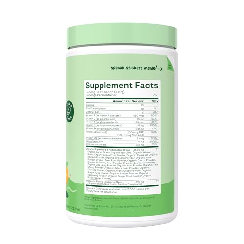 Buy now Bloom Nutrition Superfood Greens Powder for Kids, Digestive Enzymes, Probiotics, Prebiotics, Gut Health, Chlorella, Green Juice Mix w/Beet Root Powder (25 Servings (Pack of 1), Tropical Punch) at indiglob india