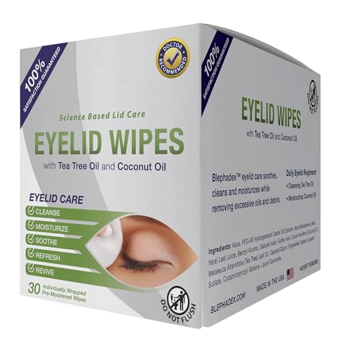 Buy now Lunovus Premium Eyelid Wipes With Tea Tree and Coconut Oil - Cleansing Wipes for People Itchy Eyes - Individually Wrapped - Box Of 30 Natural Eye Wipes at indiglob india