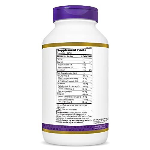 Buy now 21st Century Triple Omega Complex 3 6 9 Enteric Coated Softgels, 180 Count Bottle (22875) at indiglob india