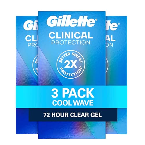 Buy now Gillette Clinical Antiperspirant and Deodorant for Men, 72hr Sweat & Odor Protection, Long Lasting Freshness, Anti-White Mark Technology, Clear Gel, Cool Wave Scent, 1.6 oz (Pack of 3) at indiglob india