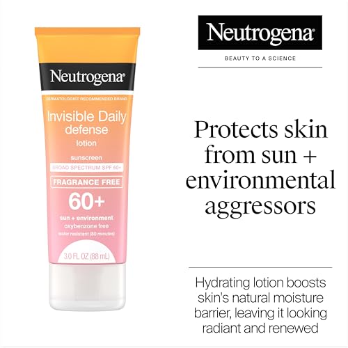 Buy now Neutrogena Invisible Daily Defense Fragrance-Free Sunscreen Lotion, Broad Spectrum SPF 60+, Oxybenzone-Free & Water-Resistant, Sun & Environmental Aggressor Protection, 3.0 fl. oz at indiglob india