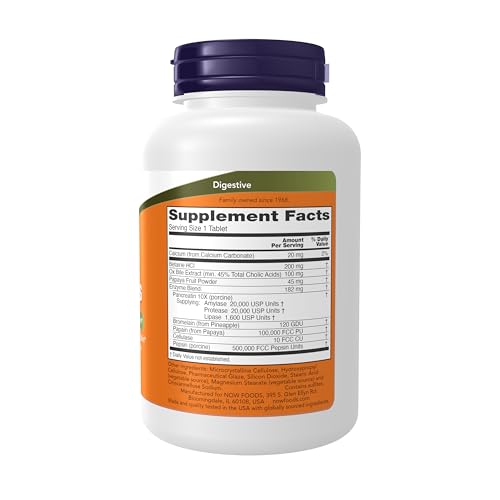Buy now NOW Foods Supplements, Super Enzymes, Formulated with Bromelain, Ox Bile, Pancreatin and Papain, 180 Tablets at indiglob india
