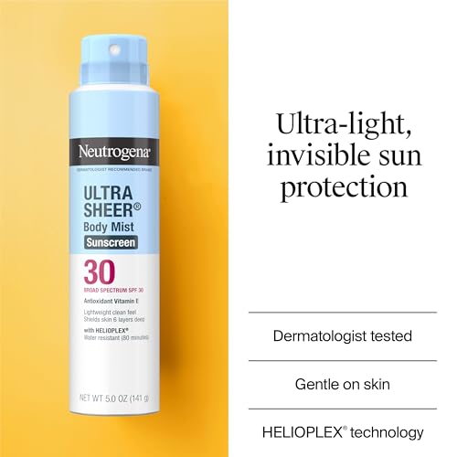 Buy now Neutrogena Ultra Sheer Body Mist Sunscreen Spray, Broad Spectrum SPF 30, Oil-Free & Non-Comedogenic UVA/UVB, 5 oz Pack of 3, Packaging may vary at indiglob india