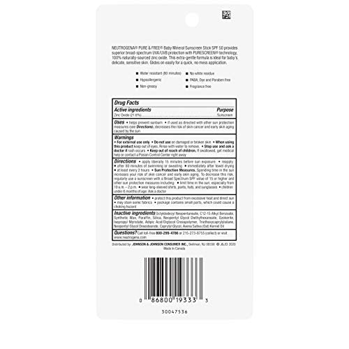 Buy now Neutrogena Pure & Free Baby Mineral Sunscreen Stick with Broad Spectrum SPF 50 & Zinc Oxide, Water-Resistant, Hypoallergenic, Paraben-, Dye- & PABA-Free Baby Face & Body Sunscreen, 0.47 oz at indiglob india