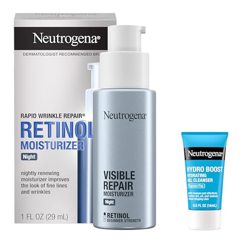 Buy now Neutrogena Rapid Wrinkle Repair Retinol Face Moisturizer Night Cream, Anti-Aging Face Cream with Retinol & Hyaluronic Acid, 1 fl. oz + Trial Size Hydro Boost Facial Cleanser, 0.5 fl. oz at indiglob india