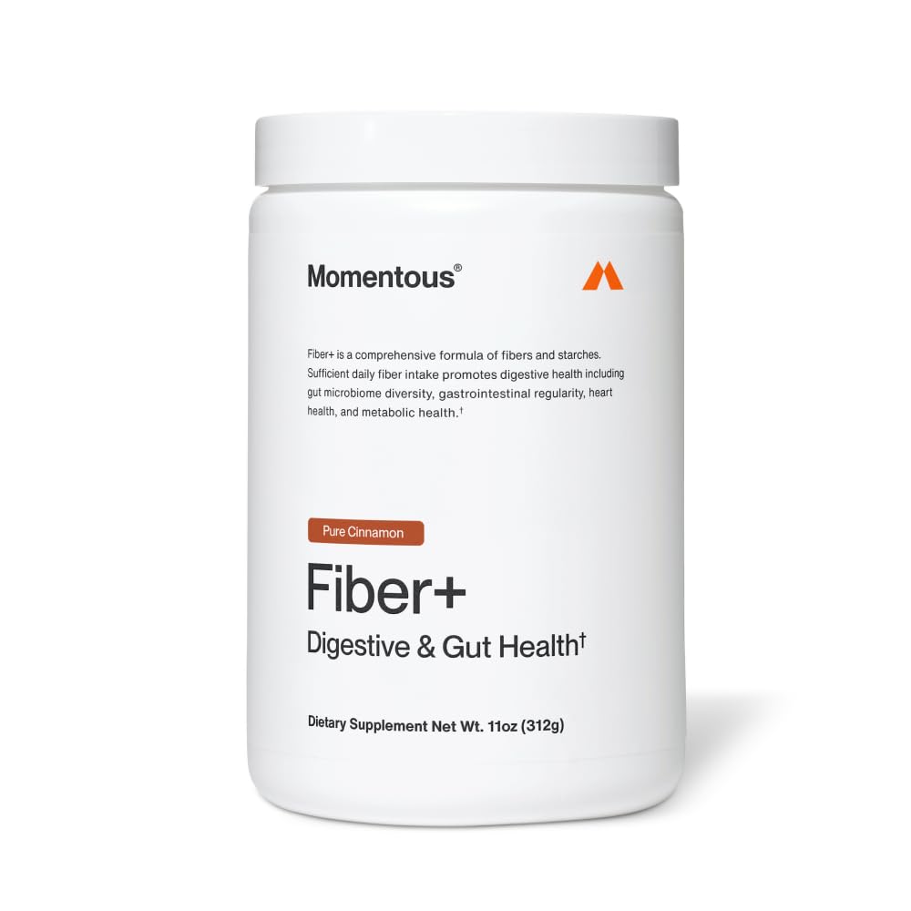 Momentous Fiber+, Psyllium Husk Powder, Multi-Source Blend, Pure Cinnamon | Supports Digestion, Nutrient Absorption, & Gut Health, NSF Certified for Sport, Non-GMO & Gluten-Free (30 Servings)