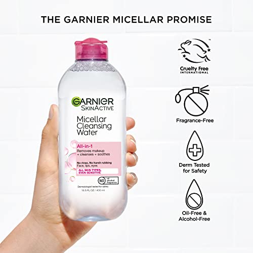 Buy now Garnier Micellar Cleansing Water, For All Skin Types, 13.5 fl oz + Micellar Cleansing Water, For Waterproof Makeup, 3.4 fl oz at indiglob india