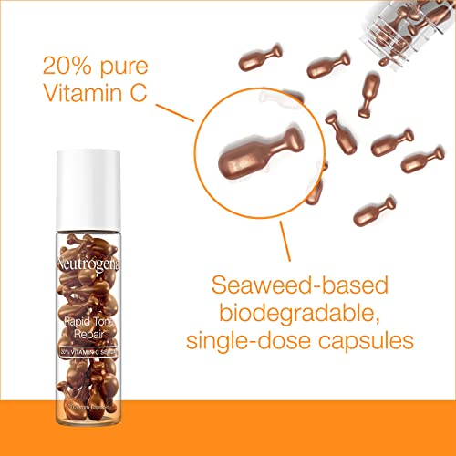 Buy now Neutrogena Rapid Tone Repair 20% Vitamin C Brightening Serum Capsules, Antioxidant Face Serum to Brighten Look of Dark Spots & Even Skin Tone, Oil-Free, 30 Serum Capsules at indiglob india