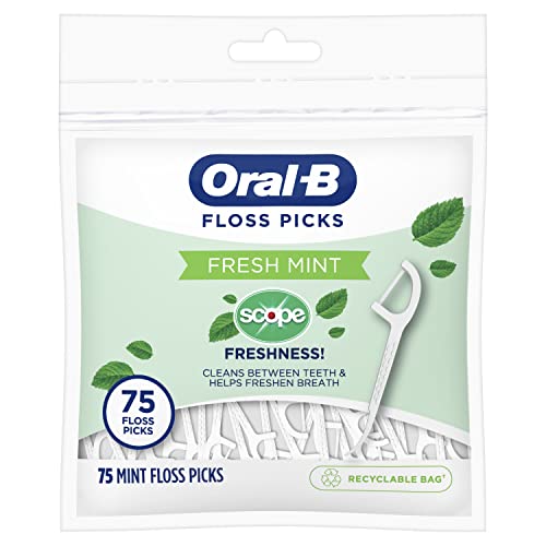 Buy now Oral-B Burst of Scope Dental Floss Picks, Fresh Mint, 75 Count Each, Pack of 6 (450 Count Total) at indiglob india