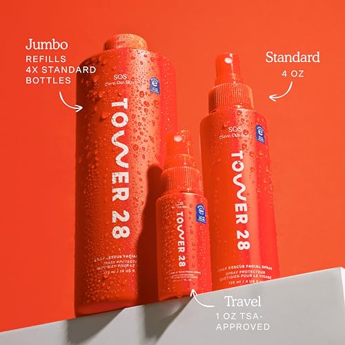 Buy now Tower 28 SOS Daily Rescue Facial Spray - Hypochlorous Acid Spray to Help Reduce Redness, Calm Irritation + Alleviate Flare-Ups - Purifying Travel Size Face Toner - Everyday Skin Care Essential (1 oz) at indiglob india