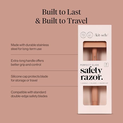 Buy now Kitsch Double Edge Safety Razors for Women and Men, Long Metal Handle and Stainless Steel Single Blade Razor with 5 Double Edge Refills, for Shaving and Travel Essentials - Terracotta at indiglob india