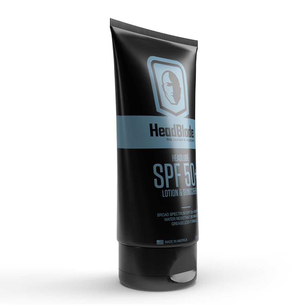 HeadBlade HeadLube SPF 50 Men's Lotion and Sunscreen - No Greasiness, Sweat Resistant, Formulated for Face, Body & Scalps - Water Resistant for 80 Minutes, 5 fl oz