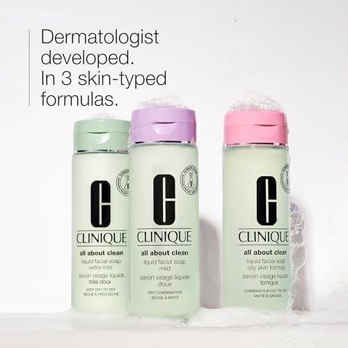 Buy now Clinique 3-Step All About Clean Liquid Facial Cleanser Soap | Face Wash For Very Dry To Dry Skin Types | Type 1, 6.7 Fl Oz at indiglob india