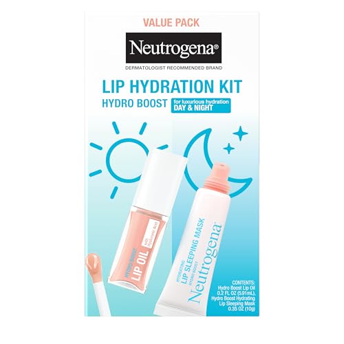 Buy now Neutrogena Hydro Boost Lip Hydration Kit with Light Pink Tinted Lip Oil and Clear Overnight Lip Sleeping Mask, Both with Hyaluronic Acid Designed to Nourish & Hydrate Day & Night, 2 items at indiglob india