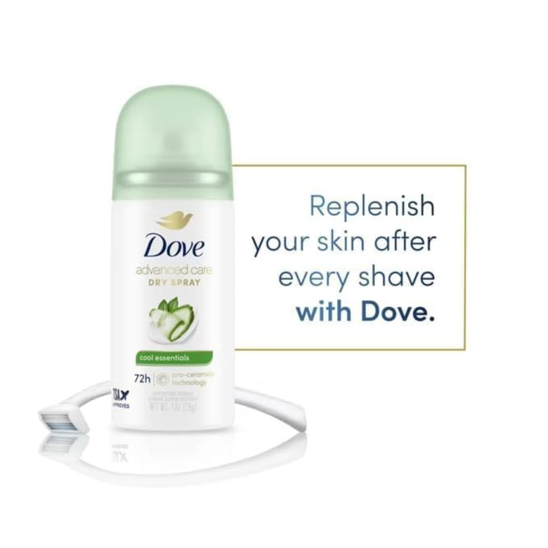 Dove Advanced Care Cool Essentials Antiperspirant & Deodorant Dry Spray Travel Size 1 oz Mini 3-Pack, 72 Hour Protection, Pro-Ceramide Technology, Cool Fresh Pear and Cucumber Scent