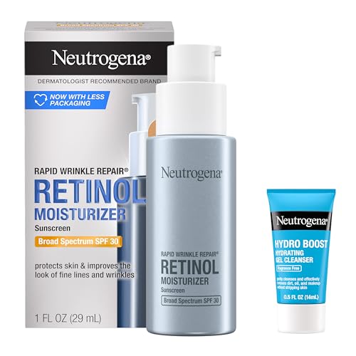 Buy now Neutrogena Rapid Wrinkle Repair Retinol Face Moisturizer with SPF 30, Daily Anti-Aging Face Cream, Retinol & Hyaluronic Acid & Trial Size Hydro Boost Facial Cleanser, 0.5 fl. oz at indiglob india