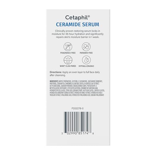 Buy now Cetaphil Ceramide Serum, Hydrates and Restores Skin Barrier, Formulated with Ceramides & Centella Asiatica, Designed for Sensitive Skin, Fragrance Free, Dermatologist Tested, 1oz at indiglob india
