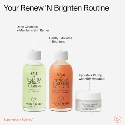 Buy now Youth To The People Renew N' Brighten Skincare Giftset - Travel Mini 3-Pc Set, Superfood Antioxidant Balancing Face Cleanser, Superfruit Gentle Exfoliating Facial Wash, Air Whip Hydrating Moisturizer at indiglob india