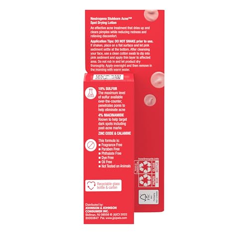 Buy now Neutrogena Stubborn Acne Spot Drying Lotion, Fragrance-Free Sulfur Acne Treatment Clears Acne By Drying Up & Shrinking Pimples, Paraben- & Oil-Free, 10% Sulfur & 4% Niacinamide, 1.0 fl. oz at indiglob india