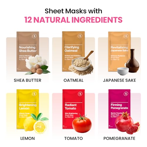 Buy now GLAM UP Korean Facial Sheet Mask 12 Combo Pack | Hydrating & Moisturizing Face Mask for Glass Skin | Soothing Korean Skincare for Sensitive, Dry Skin | Bulk Face Masks Gift Set for Home Spa at indiglob india